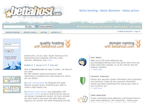 simple website hosting and domain name registration : bettahost.net