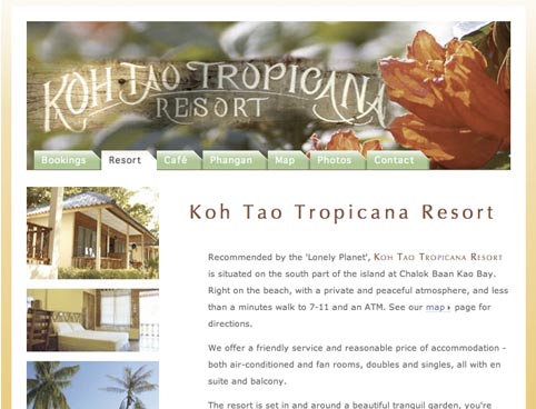 website design, hosting and domain name registration : koh-tao-tropicana-resort.com
